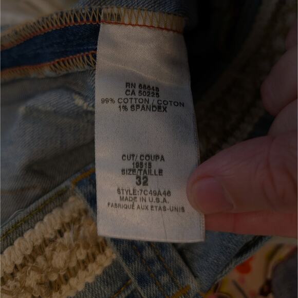 Vintage Allen B. Y2K Patchwork Lace Cream Floral Flare Jeans Size 32 - Picture 8 of 8